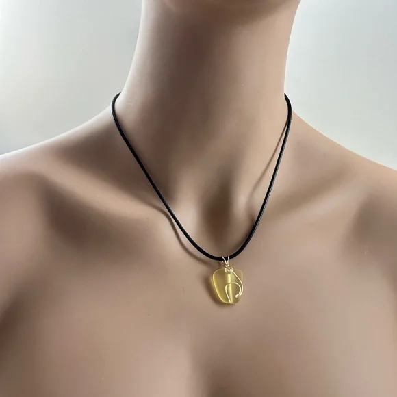 Summer Yellow Sea glass Wave Wirework Necklace with Black Cord - Picture 5 of 5